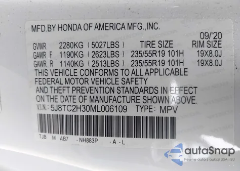 2021 Acura Rdx Standard z USA, uszkodzony, nr VIN 5J8TC2H30ML006109